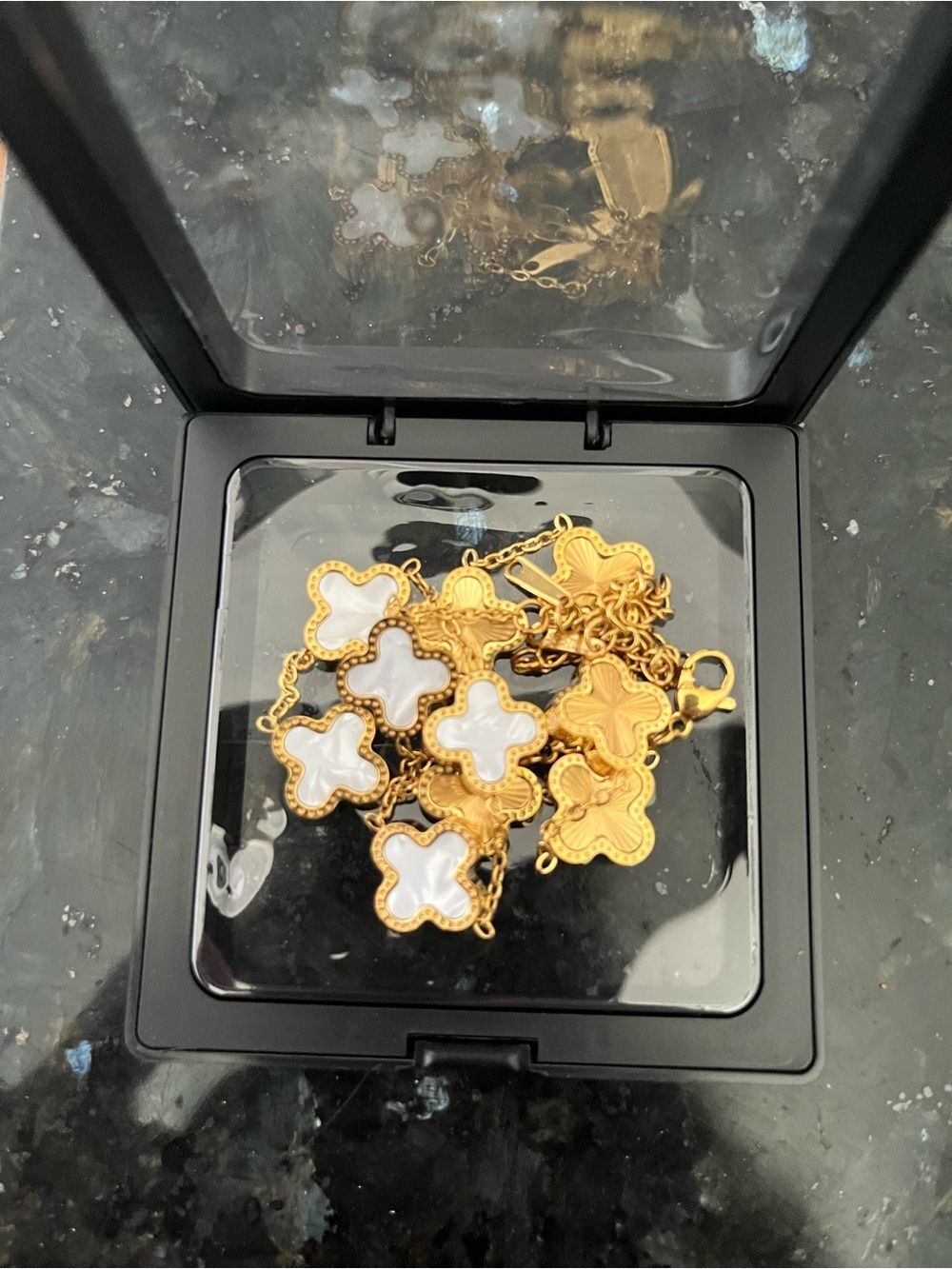 18k Gold Clover Bracelet Set White Gold Lucky Charm Van Cleef Style Dainty 6-8”